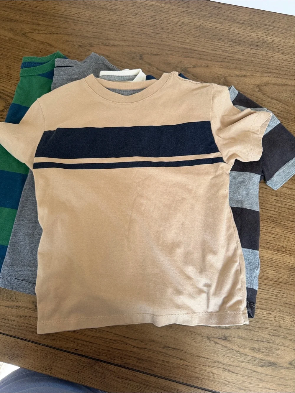 Set of Six Boys' Old Navy Short Sleeve Stripe Tees - Neutral & Navy Tones